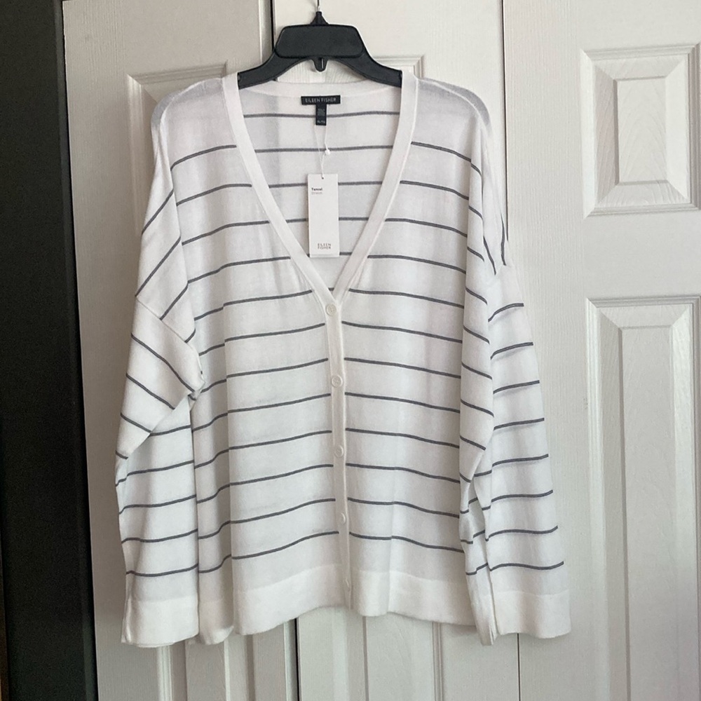 Eileen Fisher Vneck cardigan. Size XL Color white/graphite
